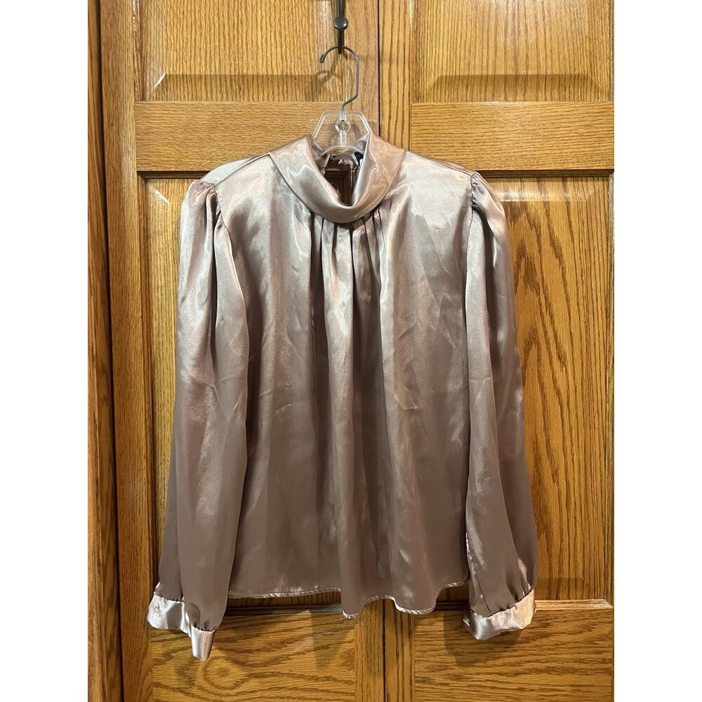 Vintage David Benjamin Small Champagne Satin Cowl Neck Blouse Shoulder Pads 80s